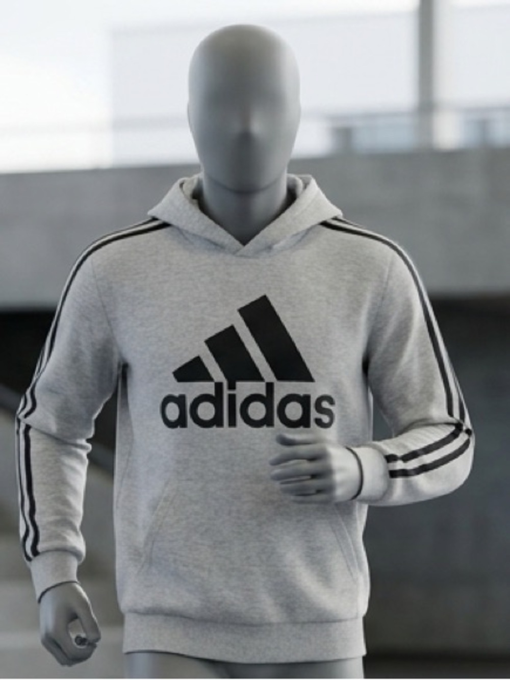 adidas kids Grey Hoodie with Black Logo and Stripes size medium (10-12Y)